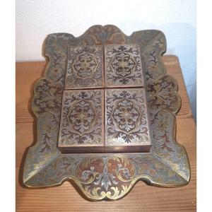 Tokens Boxes Tray, Brass & Silver Marquetry, & Rare Tokens, Vienna Ca. 1840