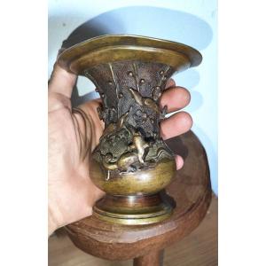 Bronze Vase, Chinese 19th Century, Zun Shaped, Prunus, Bird & Fô Dog
