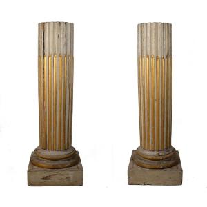Pair Of Louis XVI Painted Wooden Fluted Columns