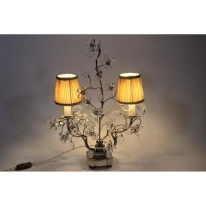 Silvered Bronze And Crystal Lamp By Maison Baguès