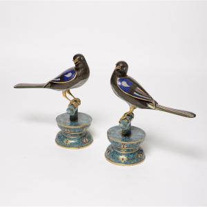 Pair Of Large Chinese Cloisonné Birds