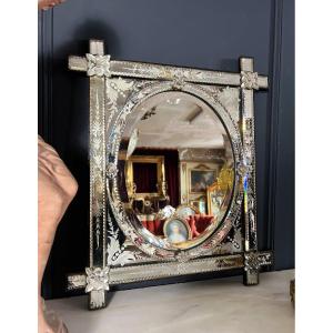 Mirror From Venice / Venetian Late Nineteenth In Acid-etched Glass