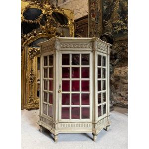 Napoleon III Period Showcase In Painted Wood With Beveled Tiles In Louis XVI Style