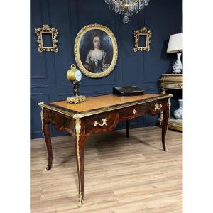 Napoleon III Period Desk In Louis XV Style Marquetry And Gilded Bronzes