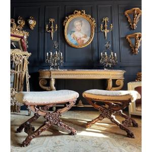 Pair Of Late 19th Century Louis XV Style Wooden Curules