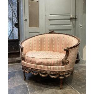 Small Sofa / Marquise From The Napoleon III Period In Waxed Wood In Louis XVI Style