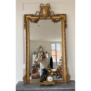 Napoleon III Period Fireplace Mirror In Gilded And Carved Wood In Louis XVI Style