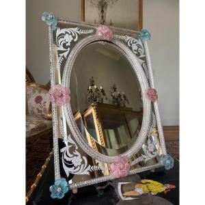 Late 19th Century Murano Glass Venetian Mirror / Psyche 