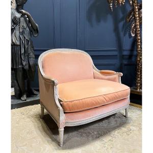 Marquise / Small Sofa From The Napoleon III Period In Painted Wood, Finely Carved - 19th Century