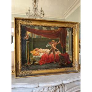 Painting / Oil On Canvas "love And Psyche" Signed And Dated 1842 - 19th Century