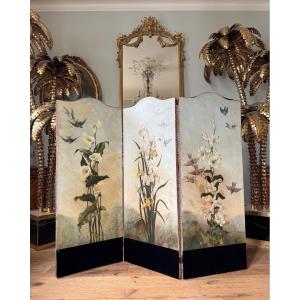 Double-sided Art Nouveau Screen With Floral Paintings 