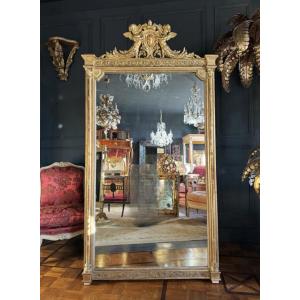 Napoleon III Period Giltwood Fireplace Mirror With Putti Decoration - 19th Century