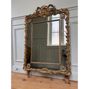 Napoleon III Period Giltwood Mirror With Side Panels - 19th Century