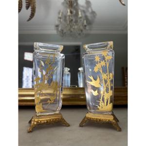 Pair Of Late 19th Century Japanese Style Vases In Baccarat Crystal 
