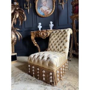 Napoleon III Period Armchair In Yellow Quilted Fabric - 19th Century
