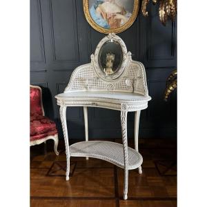 19th Century Dressing Table In Painted Wood And Cane In The Louis XVI Style