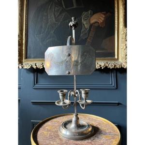 Louis XVI Period Silvered Bronze Screen Lamp/candlestick - 18th Century