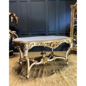 Napoleon III Period Center Table In Painted And Gilded Wood - 19th Century