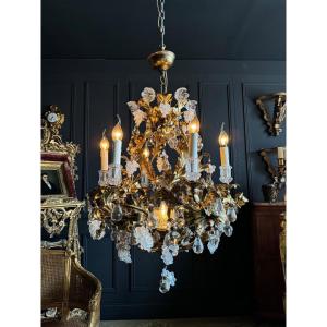 Cage Chandelier In Bronze And Gilded Metal From The 1970s - 20th Century