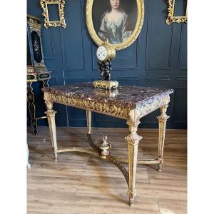 Napoleon III Period Center Table In Gilt And Carved Wood With Grape Decoration - 19th Century