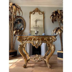 Italian Console Table From The Late 19th Century In Giltwood, Louis XV Style