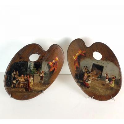 Pair Of Oils On Pallets Signed