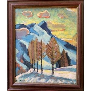 Swiss School François Gos Mountain Landscape 