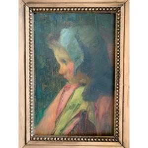 Late 19th Century School, Portrait Of A Little Girl Signature To Decipher