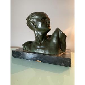 Art Deco Bronze Bust Of Mermoz By Luc