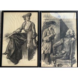 Lucien Jonas Pair Of Charcoal Pencils 