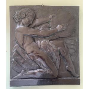 The Faun With The Tambourine, Bas-relief Plaster Art Deco Period