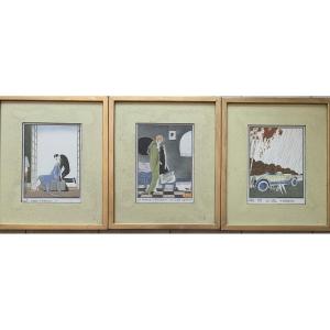 Art Deco Period Three Stencils By Ettore Tito (1859-1941)