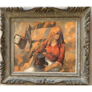 Young Girl With A Hat By Jean Abadie 