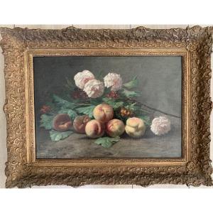 Still Life With Peaches And Roses By Jules Félix Ragot 
