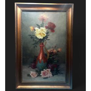 Théodore Ange Coquelin Still Life With Roses And Plums