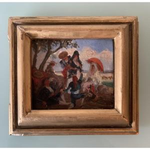 Small Painting Early 20th Century Meeting In Andalusia