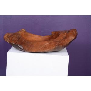 Empty Pocket / Brutalist Sculpture In Olive Wood, Dating From The 70s