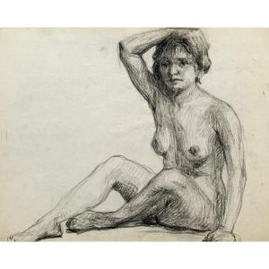 Emile René Ménard (1862-1930), Study Of A Female Nude, Charcoal On Paper