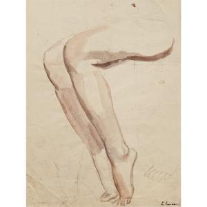 Raphaël Delorme (1885-1962), Study Of Legs, Watercolor And Pencil On Paper