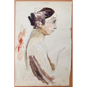 Raphaël Delorme (1885-1962), Study Of A Woman In Profile, Watercolor, Gouache And Pencil On Paper