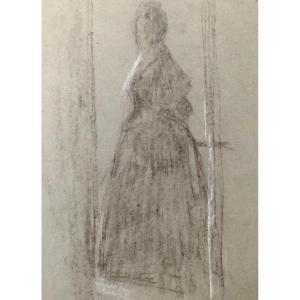 George Desvallières (1861-1950), Woman, Black And White Chalk On Blue Paper