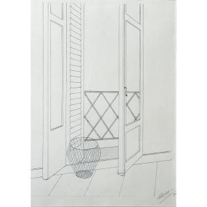 Maurice Miot Known As "melito" (1920-1994), Open Window, 1950, Pencil On Paper