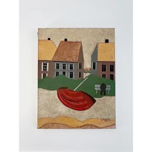 Gunilla Kumlin (born 1938), Swedish Naive School, Boat On The Beach, 1979