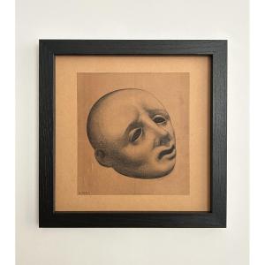 Henri Poey (1910-1998), Mask, Circa 1930, Charcoal On Paper