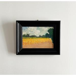 Alfred Bergier (1881-1971), Landscape With Rapeseed Field, Oil On Cardboard