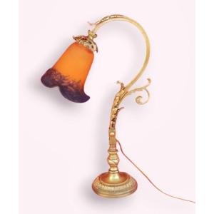 Gilded Bronze Desk Lamp, Glass Paste Tulip