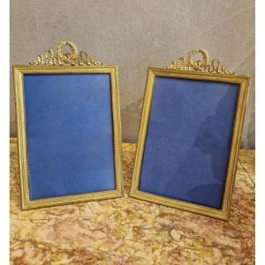 Pair Of Gilt Bronze Frames With Blue Background, In Perfect Condition