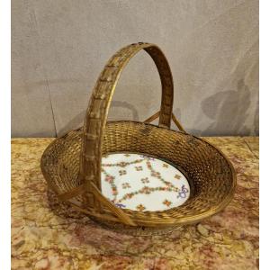 Large Bronze And Porcelain Basket , Flower Decor, Perfect Condition 