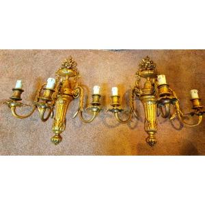 Important Pair Of Gilt Bronze Wall Lights , Exceptional Quality, Electrified 
