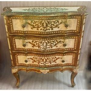 1970′ Crossbow Commode 3 Drawers Golden Wood Italian Renaissance Style 78 X 32 Xh 78 Cm